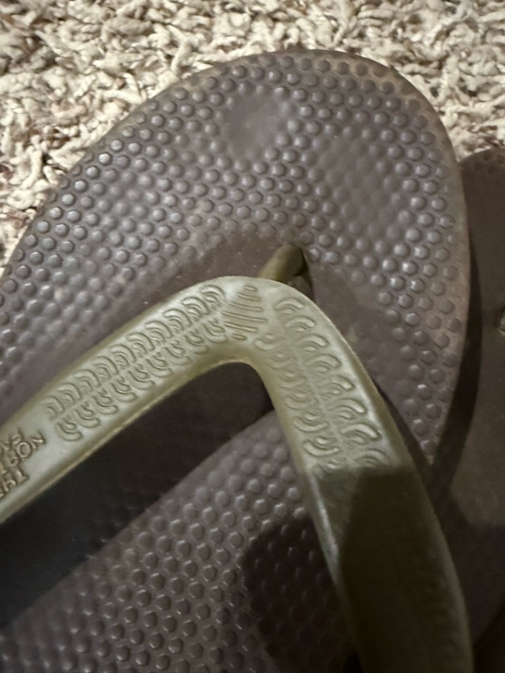 Well worn The North Face Olive Strapped Brown Footbed Flip Flops - Picture 2 of 7